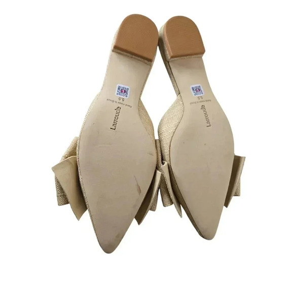 Larroude Elle Flat Mule In Beige Raffia Size 5.5 - Picture 7 of 7